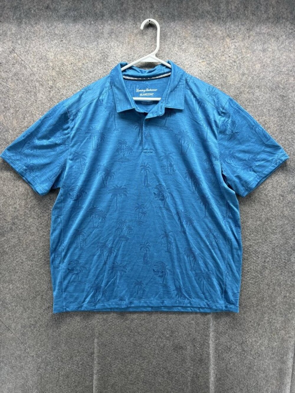 Tommy Bahama Polo Shirt Men XL Blue IslandZone Palm Tree Jacquard Tropical